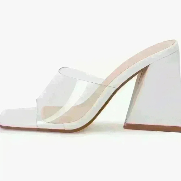 Women's sandals - white- block heel -clear strap. Size 11. - Picture 2 of 2